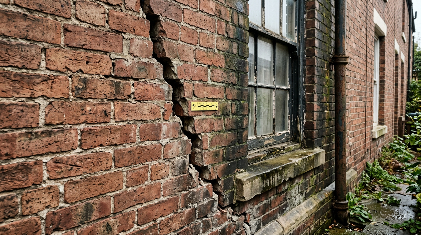 Structural crack in exterior brick wall of Victorian property in Watford